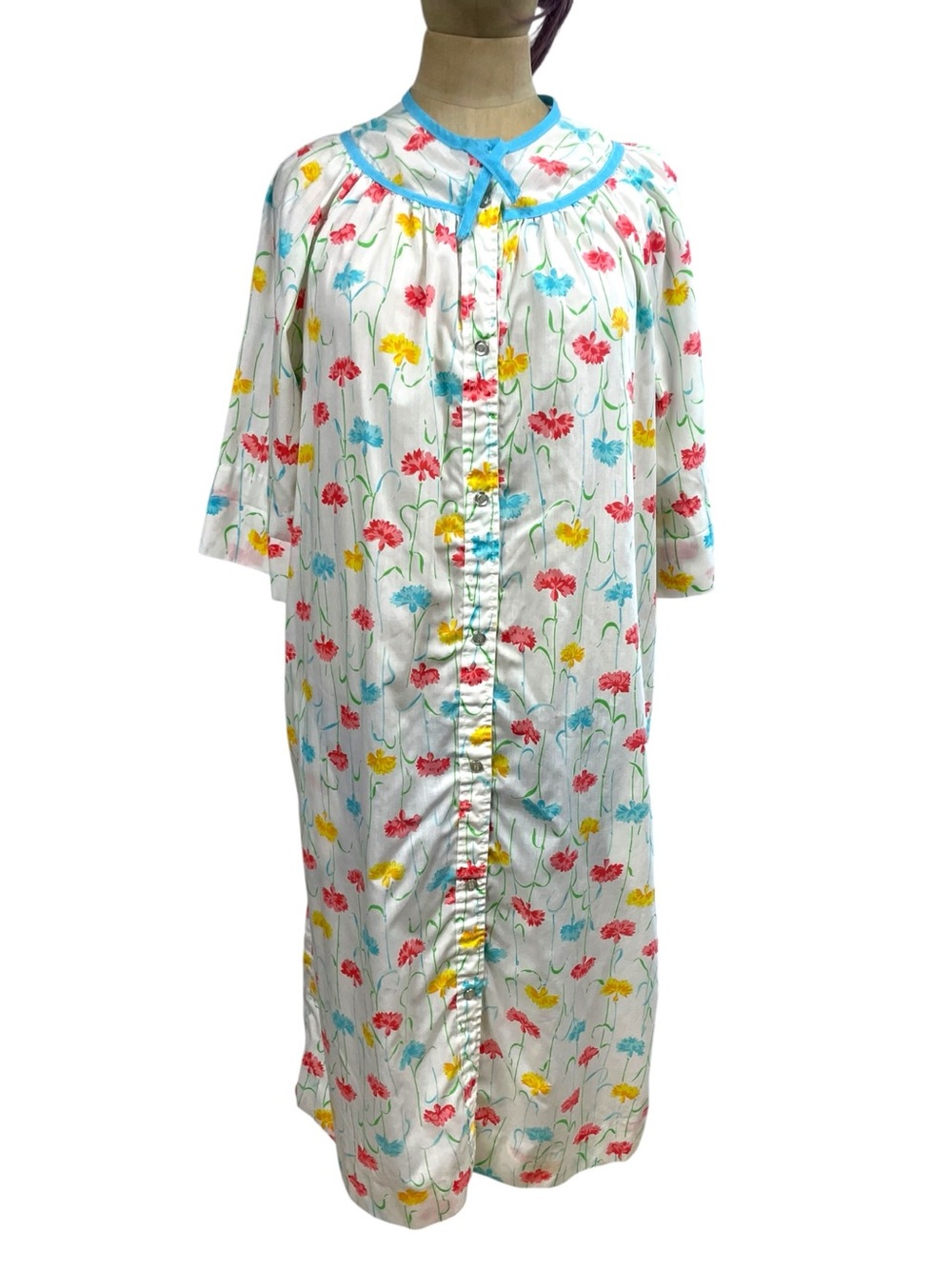 Vintage Models Coat Floral Snap Duster LG Robe House Dress Grannycore